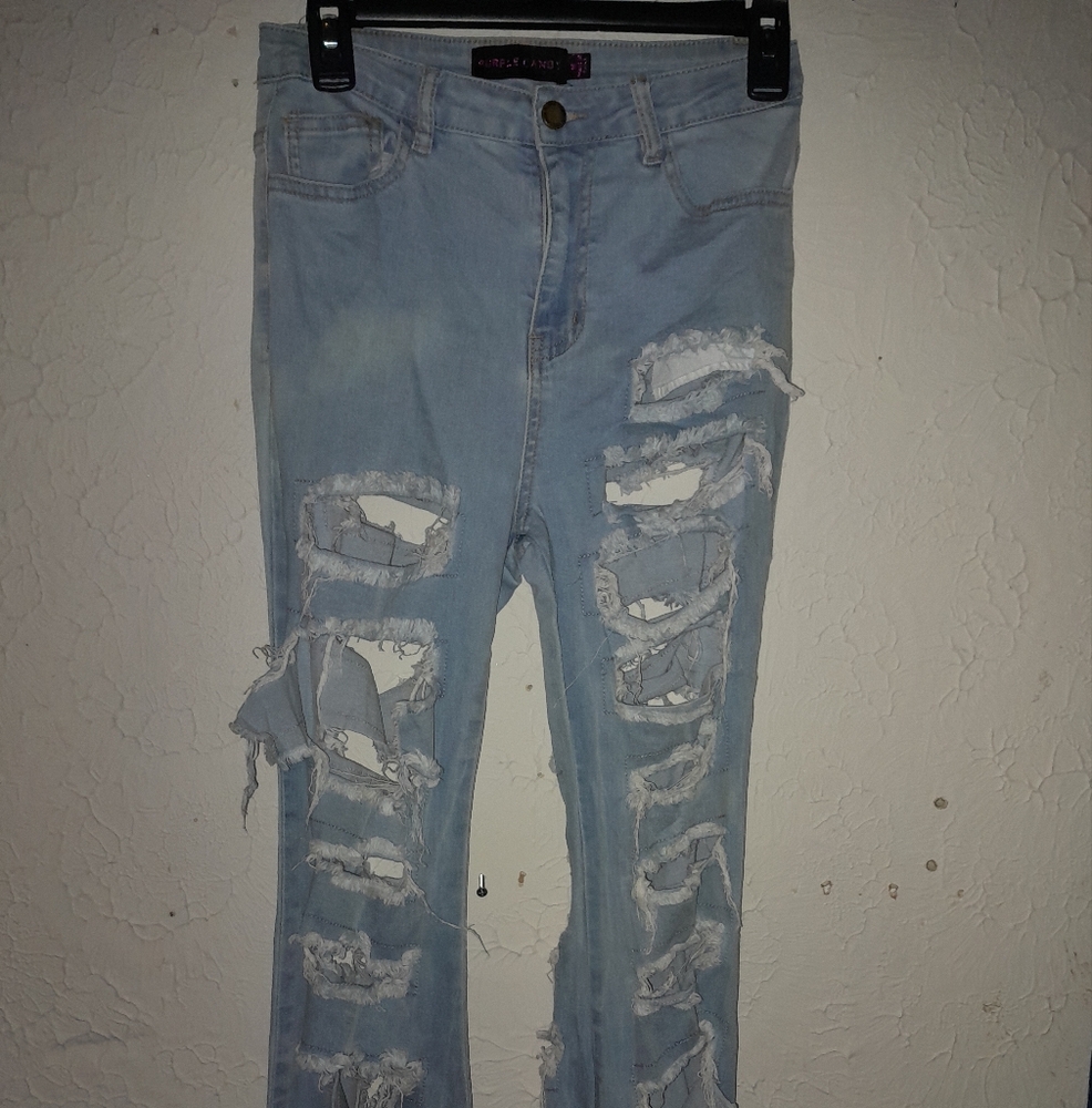 Light Blue Skinny Jeans with Distressed Rips